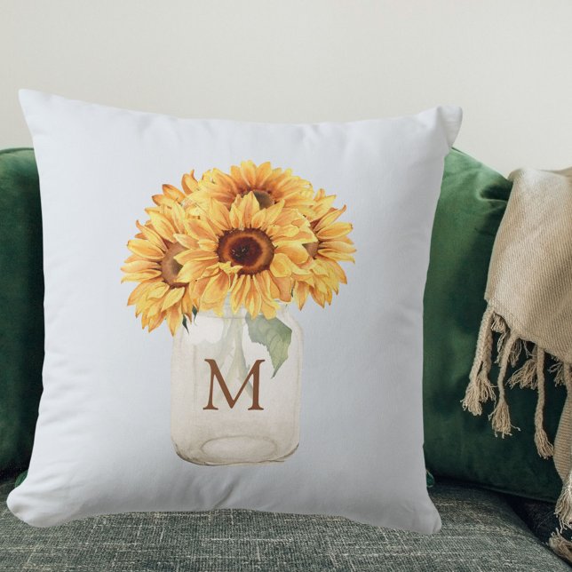 Coussin Aquarelle Bouquet de tournesol rustique dans Mason (In situ)