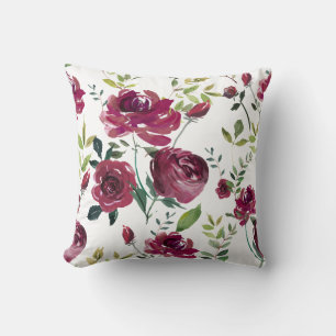 Coussin Aquarelle Bourgogne Modèle floral