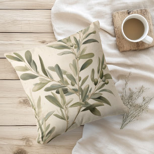 Coussin Aquarelle Branches d'olive rustique