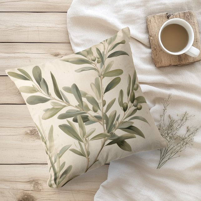 Coussin Aquarelle Branches d'Olivier Rustiques (Créateur téléchargé)