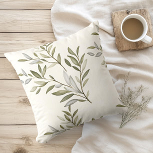 Coussin Aquarelle Branches d'Olivier Rustiques