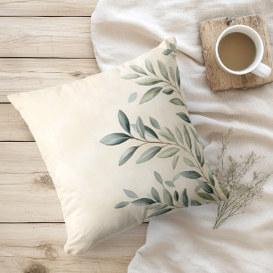 Coussin Aquarelle Branches d'Olivier Rustiques
