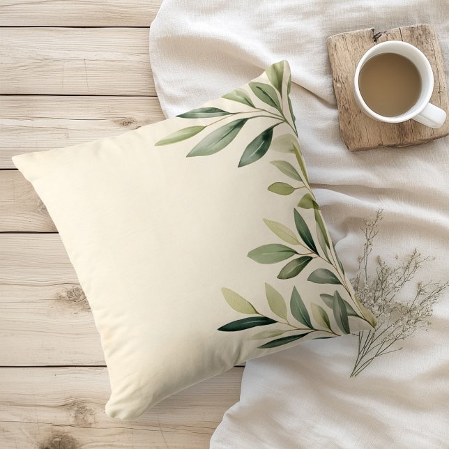 Coussin Aquarelle Branches d'Olivier Rustiques (Créateur téléchargé)