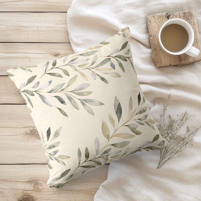 Coussin Aquarelle Branches d'Olivier Rustiques (Créateur téléchargé)