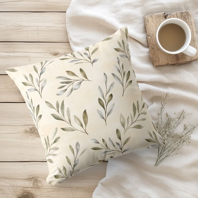 Coussin Aquarelle Branches d'Olivier Rustiques (Créateur téléchargé)