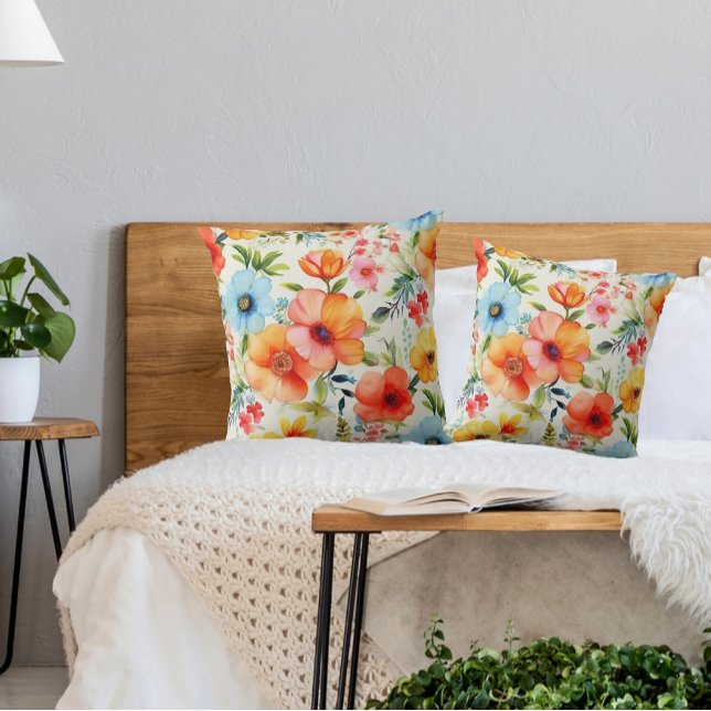 Coussin Aquarelle brillante Pépites florales Jeter Oreille (Créateur téléchargé)