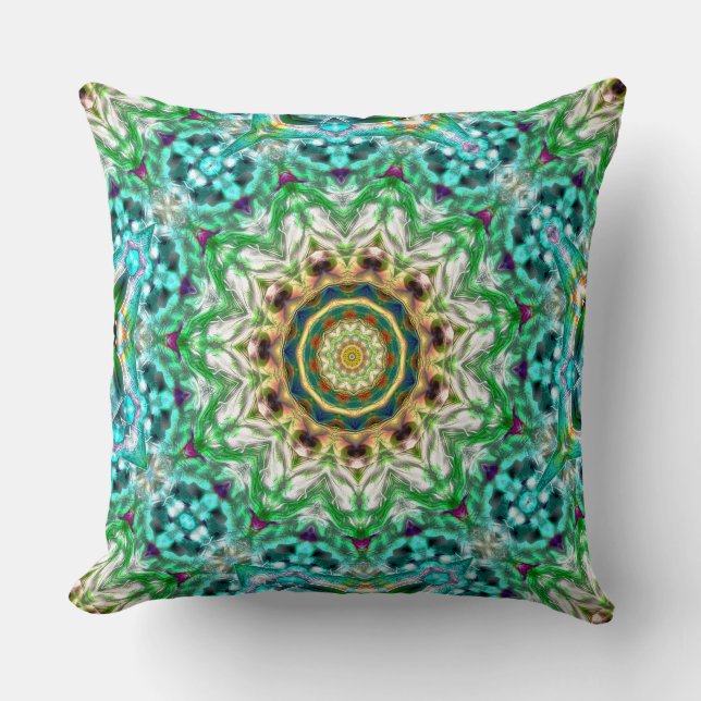 Coussin Aquarelle brute bleu et vert texture mandala (Recto)