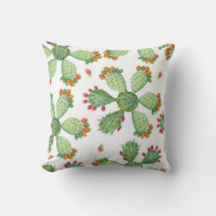 Coussin Aquarelle Cactus : Motif de jardin tropical.