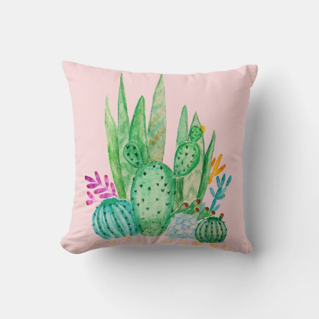Coussin Aquarelle, cactus, succulents gros (Recto)