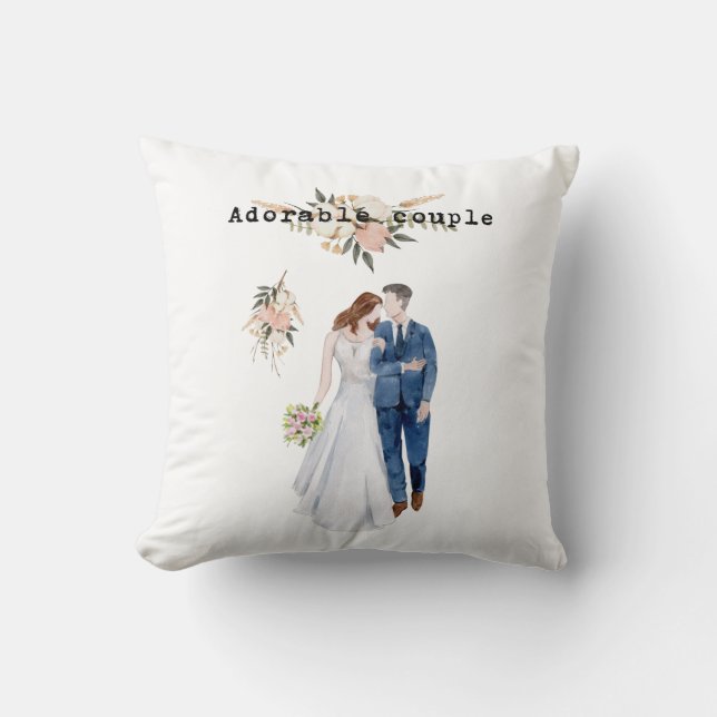 Coussin Aquarelle cadeau Mariage Anniversaire élégant flor (Recto)