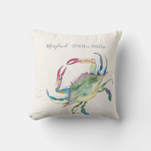 Coussin Aquarelle Carte du crabe côtier Coordonnées du bat
