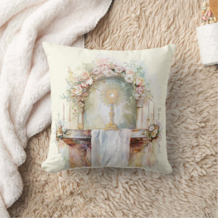 Coussin Aquarelle catholique Autel d'Adoration eucharistiq