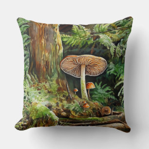 Coussin Aquarelle Champignons Sur Le Plancher Forestier