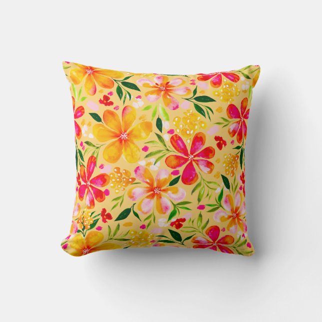 Coussin Aquarelle chaude et douce Floral Jaune (Recto)