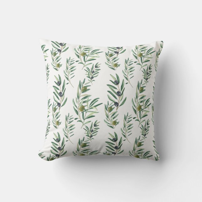 Coussin Aquarelle Chic Country Campagnard Motif Olive Vert (Recto)