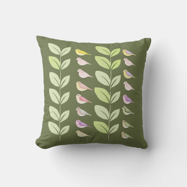 Coussin Aquarelle Chickadees & Feuilles (Recto)