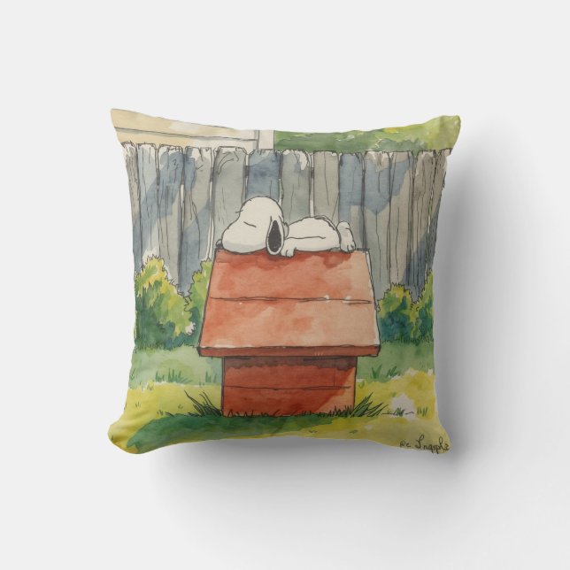 Coussin Aquarelle Chien Endormi sur une niche rouge (Recto)