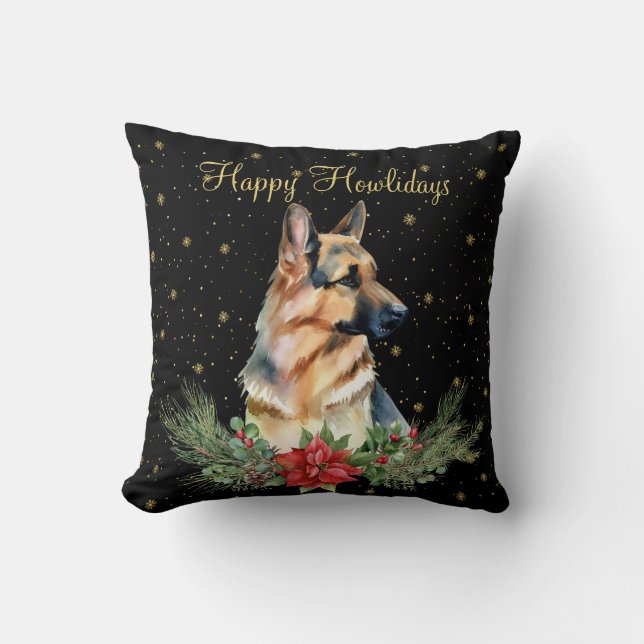 Coussin Aquarelle Chien Mignon Joyeux Howlidays (Recto)