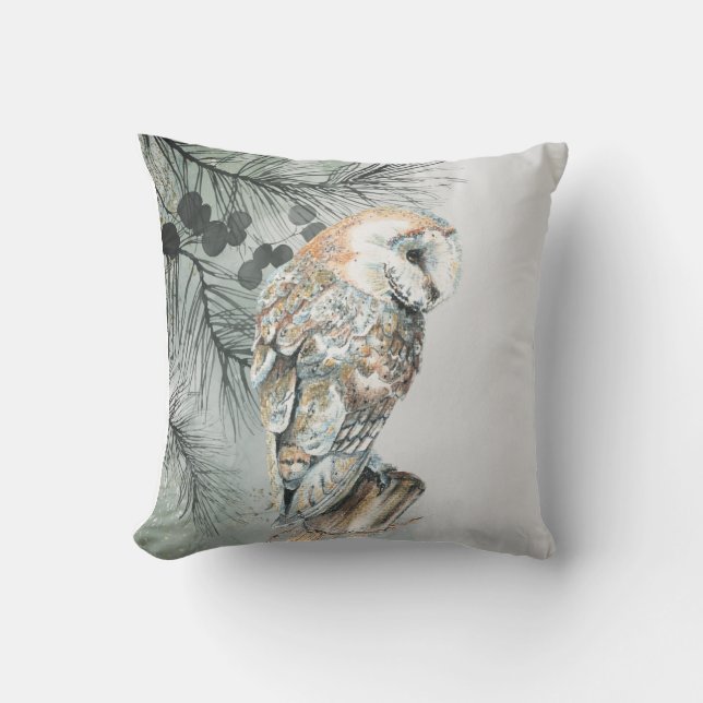 Coussin Aquarelle Chouette Oiseau Nature Faune Art (Recto)