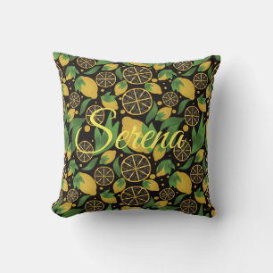 Coussin Aquarelle Citron Fruit Noir Personnalisé