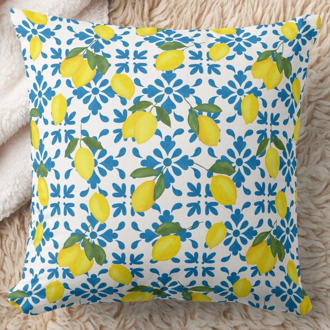 Coussin Aquarelle Citron Pays Français Bleu (Créateur téléchargé)