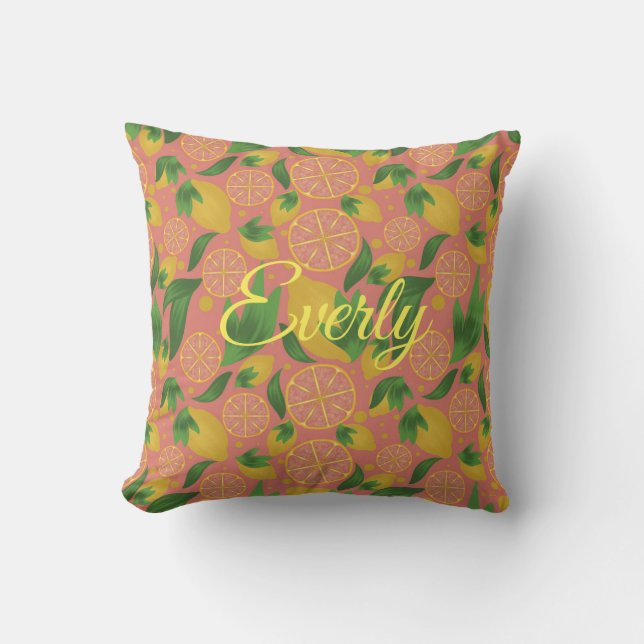 Coussin Aquarelle Citron rose Motif de fruits (Recto)