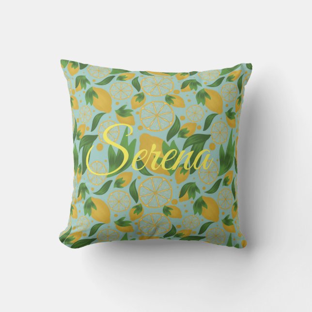 Coussin Aquarelle Citron Turquoise Fruit Personnalisé (Recto)