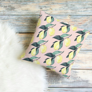 Coussin Aquarelle Citrons et Feuilles Motif jaune sans cou