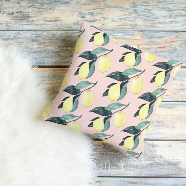 Coussin Aquarelle Citrons et Feuilles Motif jaune sans cou (Créateur téléchargé)