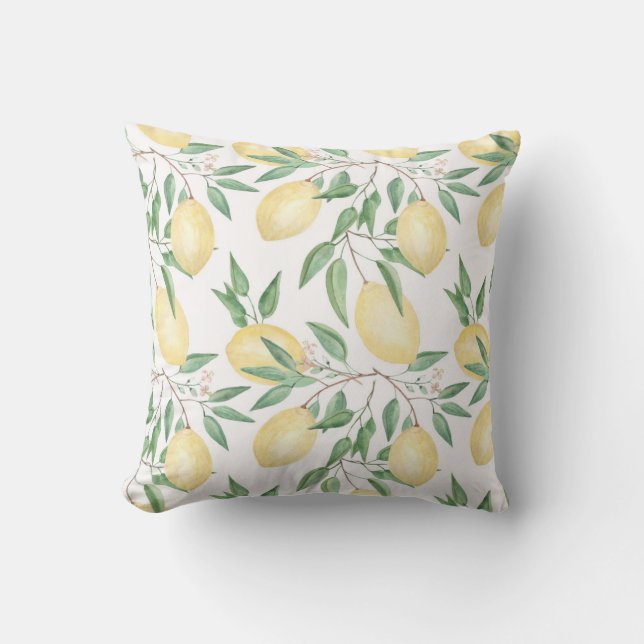 Coussin Aquarelle citrons fruits agrumes nature jaune frai (Recto)