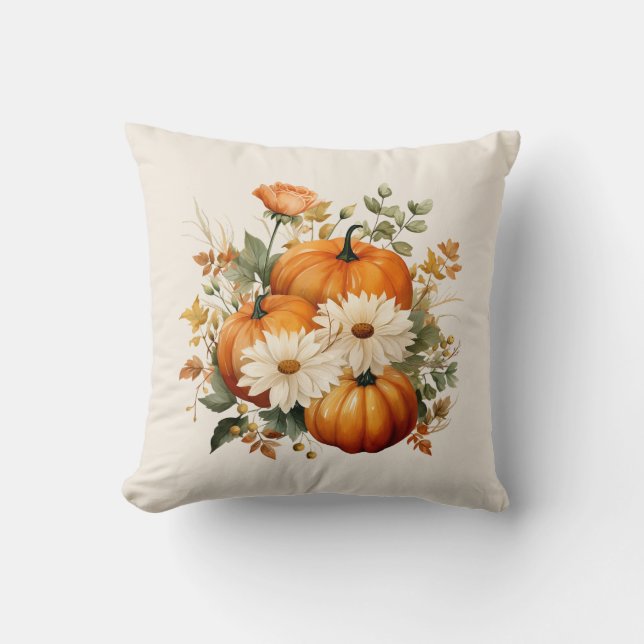 Coussin Aquarelle Citrouille Floral Automne automne (Recto)