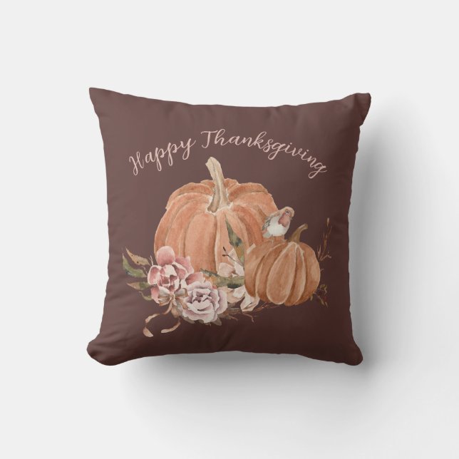 Coussin Aquarelle Citrouilles Automne Botanique Texte Pers (Recto)