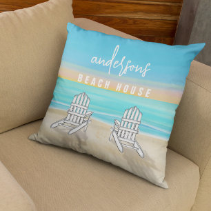 Coussin Aquarelle Coastal Beach House sur mesure