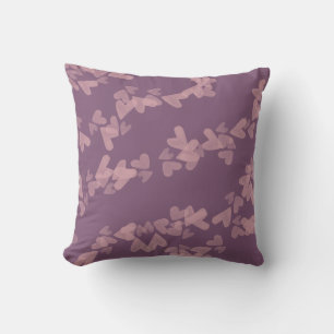 Coussin Aquarelle Coeurs Timbres flottants Mauve rose