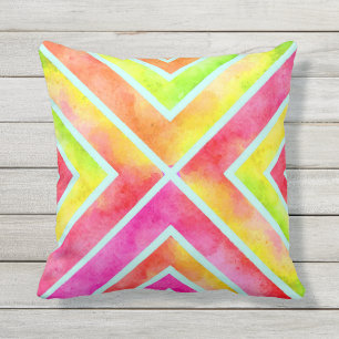 Coussin Aquarelle colorée bandes de chevrons géométriques