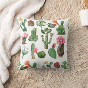 Coussin Aquarelle colorée Cactus et succulents Fleurs