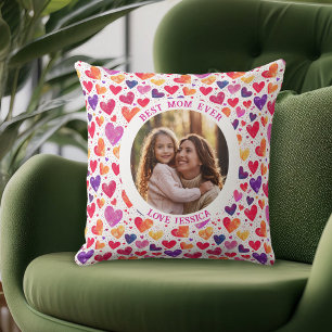 Coussin Aquarelle colorée Coeurs de la fête des mères Phot