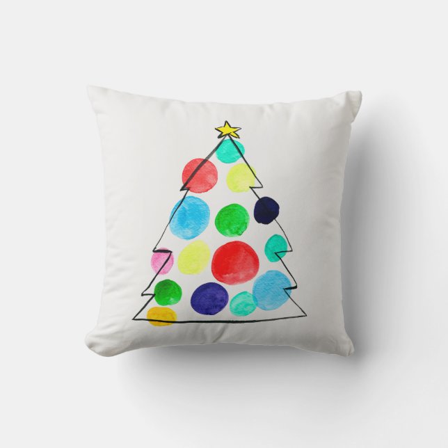 Coussin Aquarelle colorée du sapin de Noël (Recto)