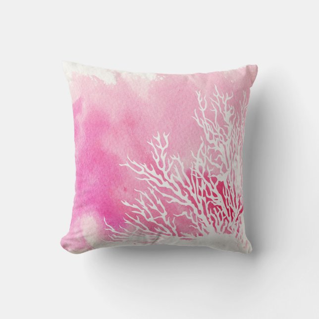 Coussin Aquarelle corail récif rose plage moderne été (Recto)