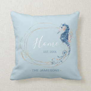 Coussin Aquarelle côtière double face Seahorse coutume L