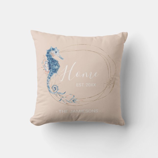 Coussin Aquarelle côtière double face Seahorse coutume Le (Recto)