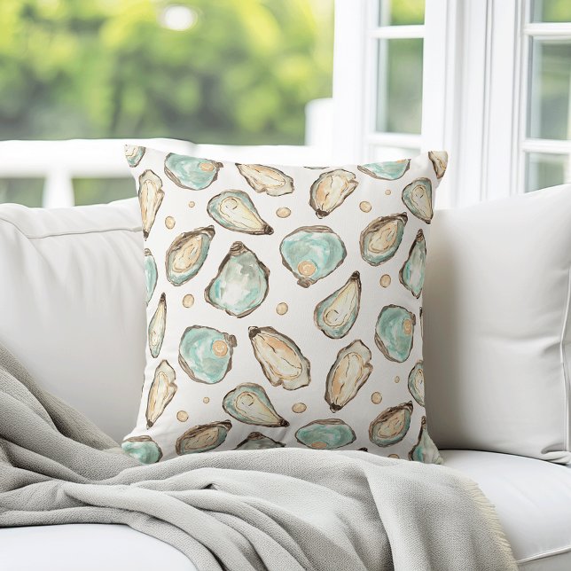 Coussin Aquarelle côtière huître et Motif Pearl (Créateur téléchargé)