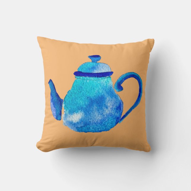 Coussin Aquarelle couleur bleu teapot (Recto)