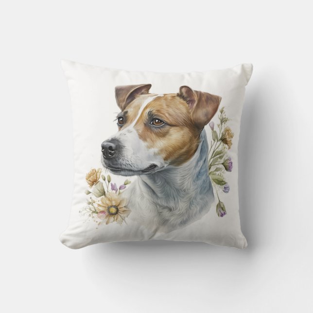 Coussin Aquarelle couleur mignonne Floral Jack Russell Chi (Recto)