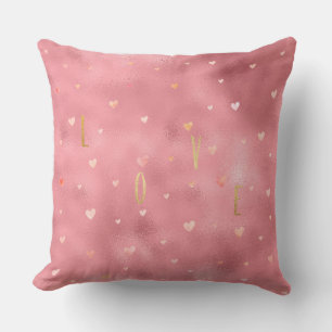 Coussin Aquarelle couleur or rose Coeurs d'amour