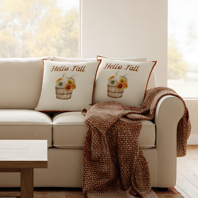 Coussin Aquarelle Couleurs de chute Boho Farmhouse (Cute farmhouse pumpkin print throw pillow. )