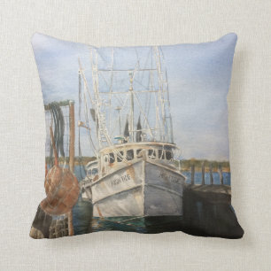 Coussin Aquarelle crevette Bateau Côtier Pêche Océan Mer