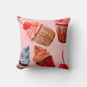 Coussin Aquarelle cupcakes sans couture arrière - plan mot