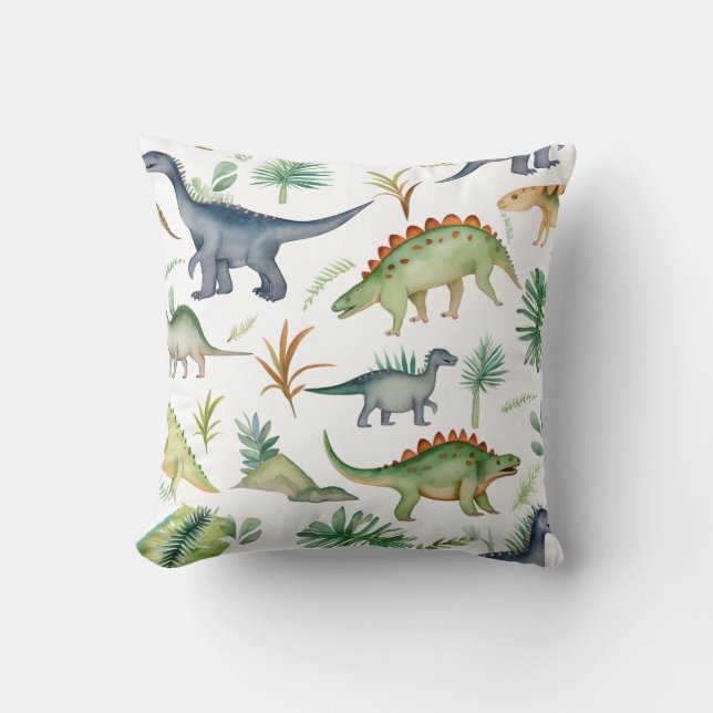 Coussin Aquarelle Cute Dino Vert Motif Enfants (Recto)