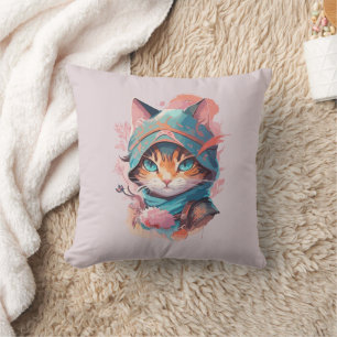 Coussin Aquarelle Cute Hoded Ninja Chat
